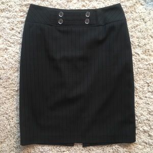 Pinstriped pencil skirt with button decals